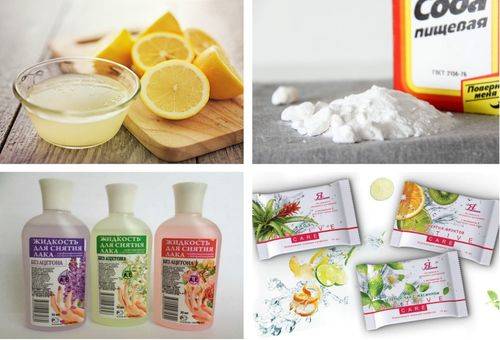 citrina, soda, servetėlės ​​ir nagų lako valiklis