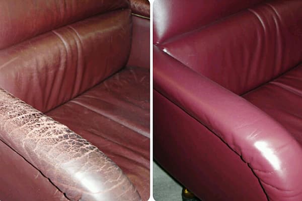 Odinė sofa prieš ir po dažymo