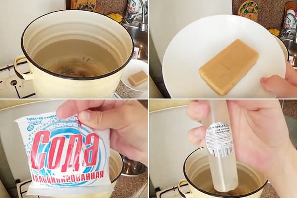 Ingredientai keptuvėms valyti nuo anglies nuosėdų