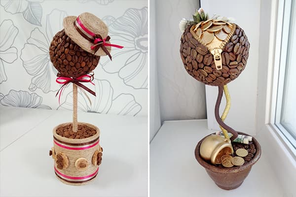 Topiary pagamintas iš kavos pupelių