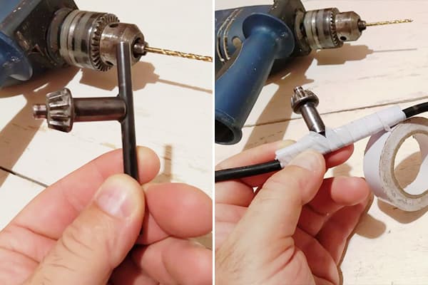 Grąžto rakto pritvirtinimas prie laido elektrine juostele 