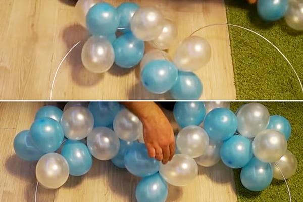 Širdelės formavimas iš balionų ant vielinio rėmo