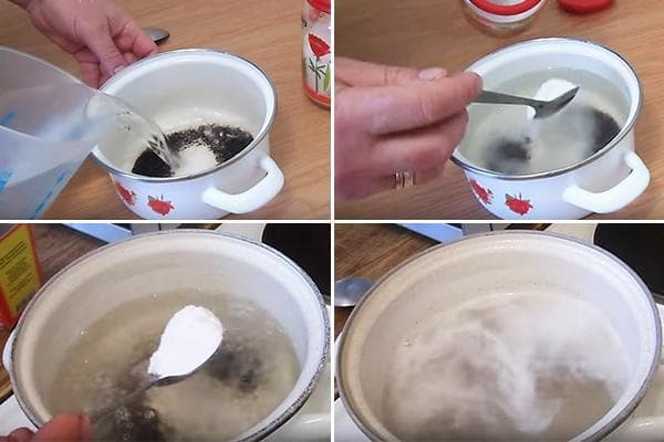Emalio keptuvės valymas nuo anglies nuosėdų su druska ir soda
