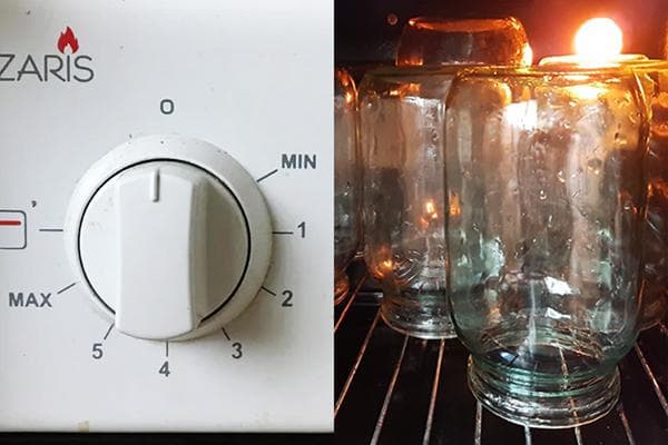 Temperatūros reguliatorius ir stiklainiai orkaitėje