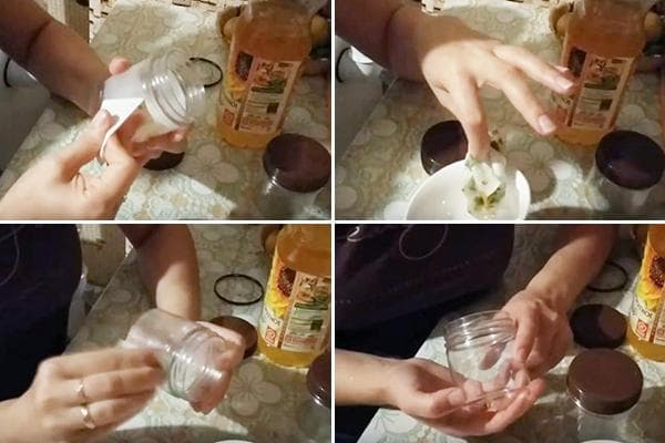 Lipduko nuėmimas iš stiklainio su augaliniu aliejumi