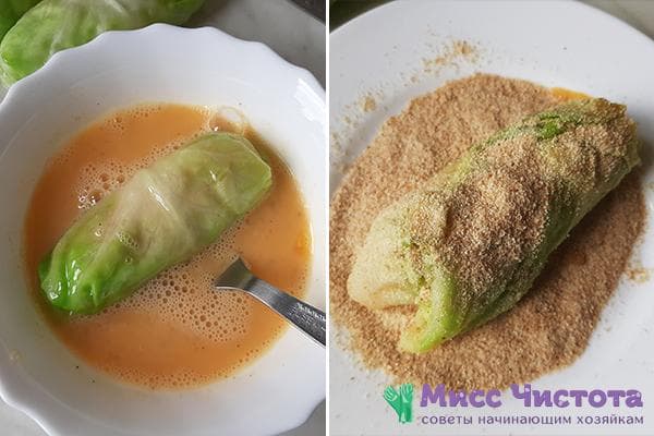 Rollitos de repollo rebozados y empanizados