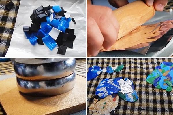 Plokštelių iš išlydytų butelių kamštelių gamybos procesas