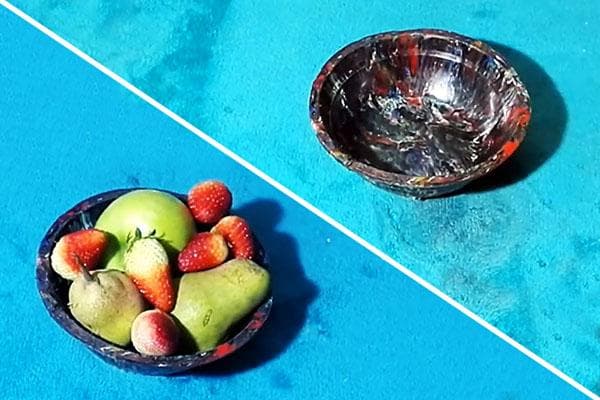 Dubuo pagamintas iš plastikinių butelių kamštelių