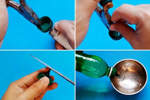 Plastikinio butelio dangtelio pavertimas dozatoriumi