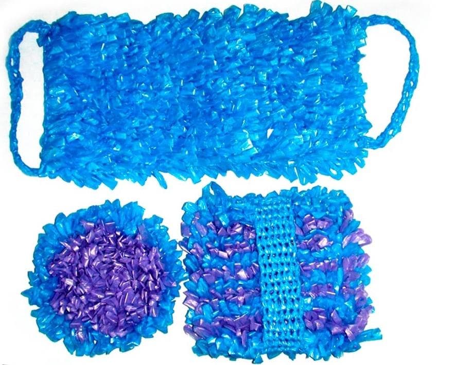 Skalbimo šluostė, pagaminta iš plastikinių maišelių