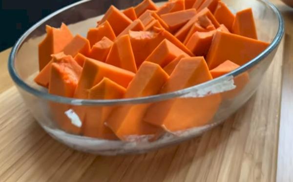 Moliūgų minkštimas supjaustytas gabalėliais